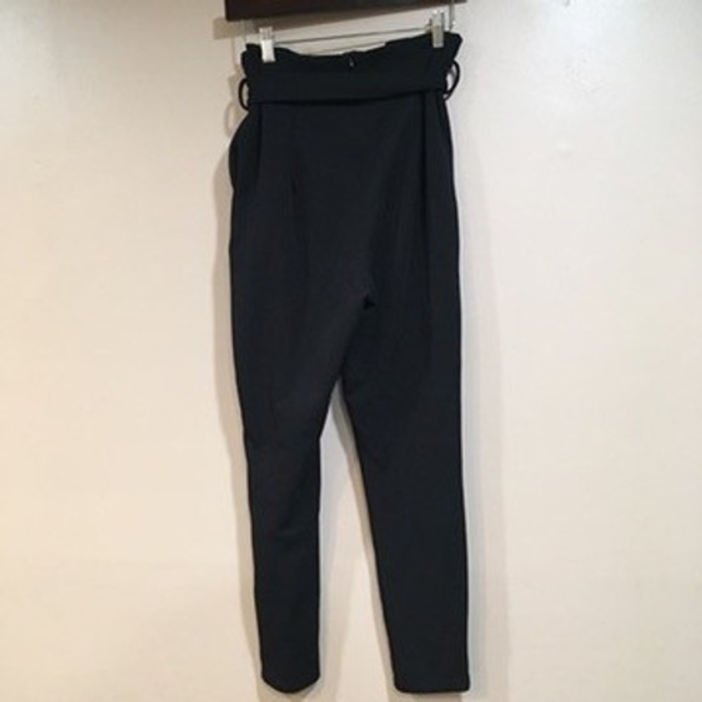 SHEIN Paperbag Tie Waist Tapered Dress Pants Women M Black Business Casual Party - Picture 6 of 10